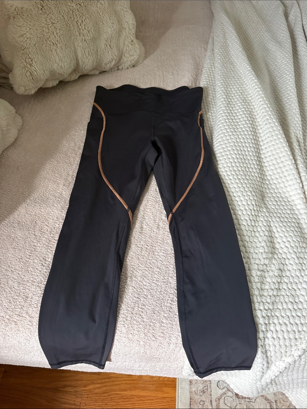 lululemon athletica Black Leggings with Brown Contrast Piping